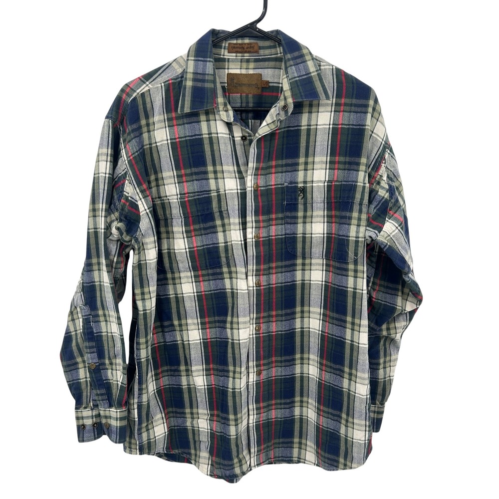Browning Plaid Flannel Button Down Shirt Large Green Blue Red Gorpcore Hunting